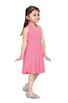 Pink Plain Net Kids Frocks 2