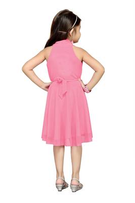Pink Plain Net Kids Frocks 4