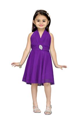Purple Plain Net Kids Frocks 1