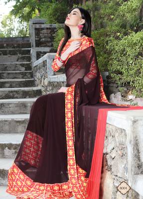 Shaily Brown Printed Satin Saree With Blouse 2