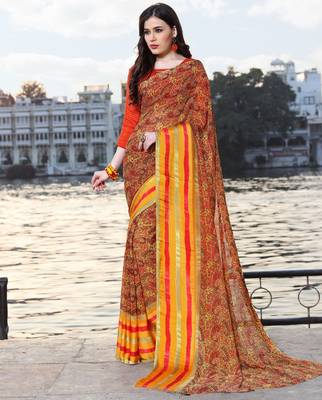 Shaily Multicolor Printed Satin Saree With Blouse 1