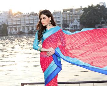Shaily Multicolor Printed Satin Saree With Blouse 2
