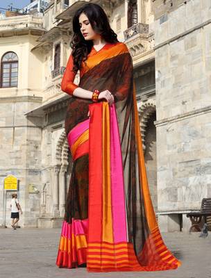 Shaily Multicolor Printed Satin Saree With Blouse 1