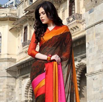 Shaily Multicolor Printed Satin Saree With Blouse 2