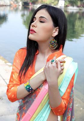 Shaily Multicolor Printed Satin Saree With Blouse 2