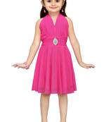 Pink Plain Net Kids Frocks
