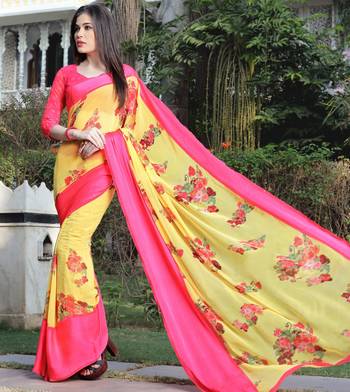 Shaily Multicolor Printed Satin Saree With Blouse 1