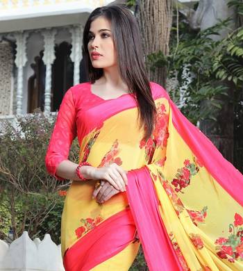 Shaily Multicolor Printed Satin Saree With Blouse 2