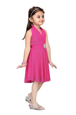 Pink Plain Net Kids Frocks 2