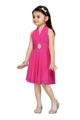 Pink Plain Net Kids Frocks 3