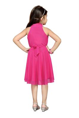 Pink Plain Net Kids Frocks 4