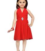Red Plain Net Kids Frocks
