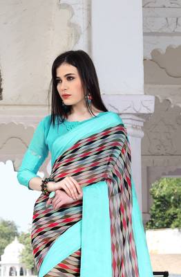 Shaily Multicolor Printed Satin Saree With Blouse 2