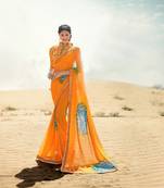 Shaily Orange Printed Chiffon Saree With Blouse
