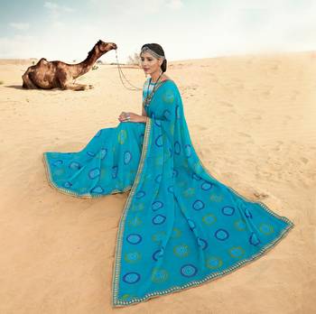 Blue Printed art art silk   Saree With Blouse 1
