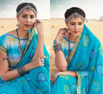 Blue Printed art art silk   Saree With Blouse 2