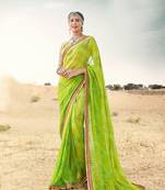 Green Printed art art silk   Saree With Blouse
