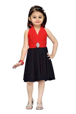 Red Plain Net Kids Frocks 1