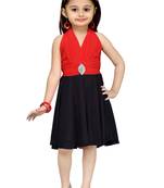Red Plain Net Kids Frocks