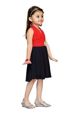 Red Plain Net Kids Frocks 2