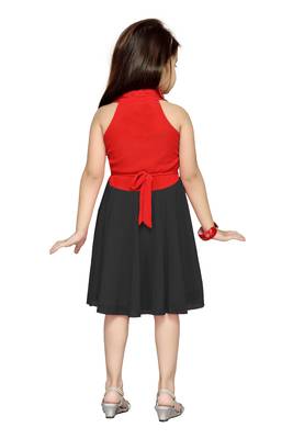 Red Plain Net Kids Frocks 4