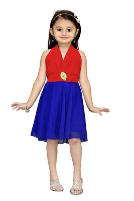 Red Plain Net Kids Frocks 1
