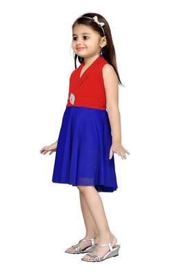 Red Plain Net Kids Frocks 2