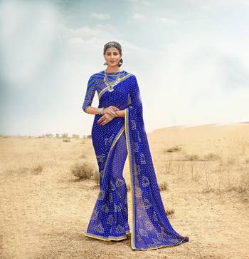 Blue Printed art art silk   Saree With Blouse 1