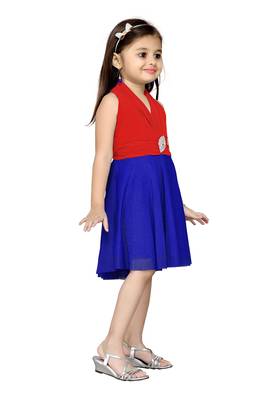 Red Plain Net Kids Frocks 3