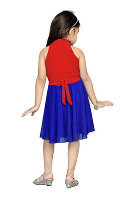 Red Plain Net Kids Frocks 4