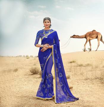 Blue Printed art art silk   Saree With Blouse 3