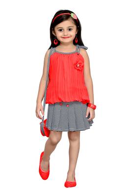 Peach Plain Georgette Kids Tops 1