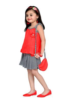 Peach Plain Georgette Kids Tops 3