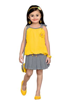Yellow Plain Georgette Kids Tops 1