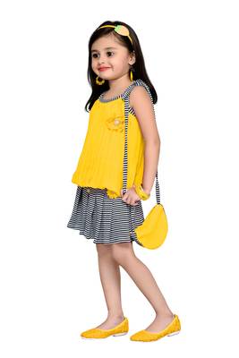 Yellow Plain Georgette Kids Tops 3