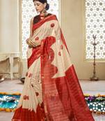 Shaily Cream Printed Cotton Silk Saree With Blouse