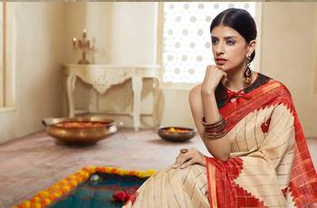 Shaily Cream Printed Cotton Silk Saree With Blouse 2