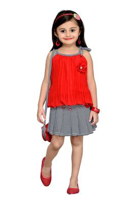Red Plain Georgette Kids Tops 1