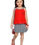 Red Plain Georgette Kids Tops