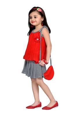 Red Plain Georgette Kids Tops 2