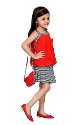 Red Plain Georgette Kids Tops 3