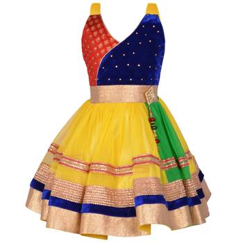Yellow Crystals Net Kids Frocks 1