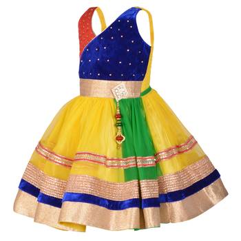 Yellow Crystals Net Kids Frocks 2