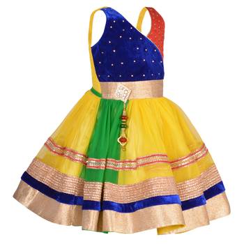 Yellow Crystals Net Kids Frocks 3