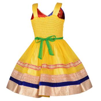 Yellow Crystals Net Kids Frocks 4