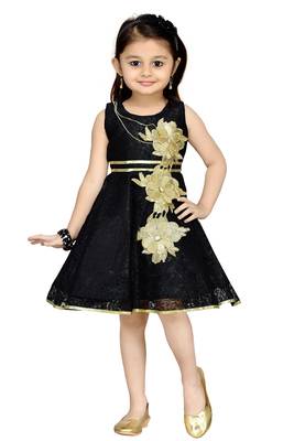 Black Patch Work Net Kids Frocks 1