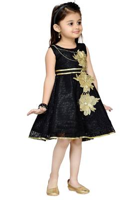 Black Patch Work Net Kids Frocks 2