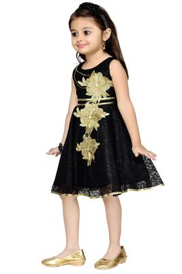 Black Patch Work Net Kids Frocks 3