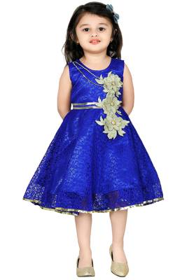 Blue Patch Work Net Kids Frocks 1