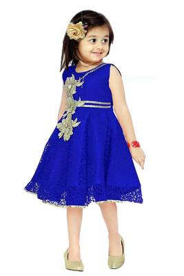 Blue Patch Work Net Kids Frocks 2